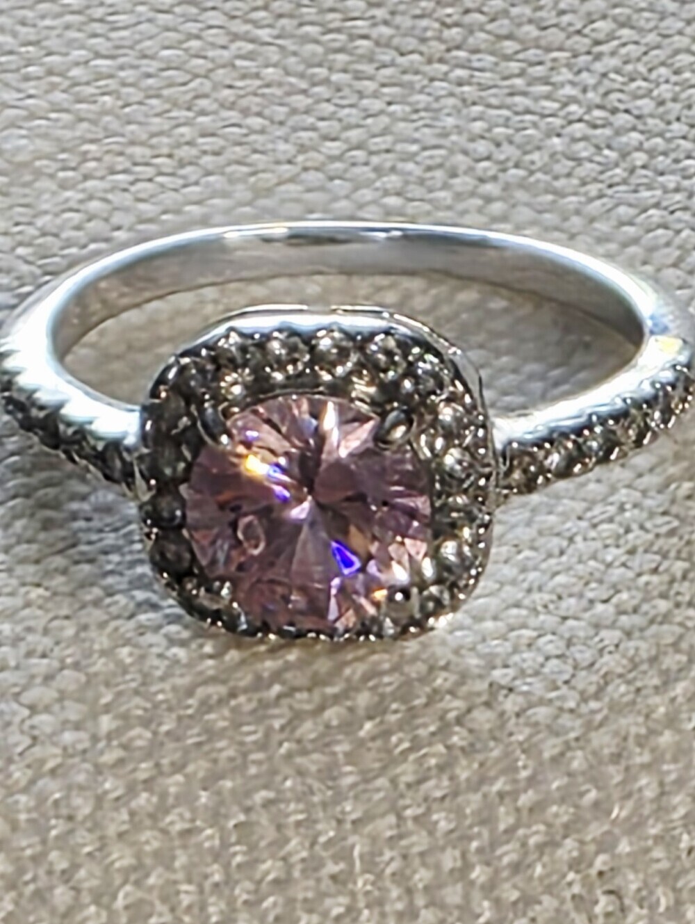 Pink Cubic Zirconia Halo Ring Size 8 Silver Tone - Picture 4 of 4